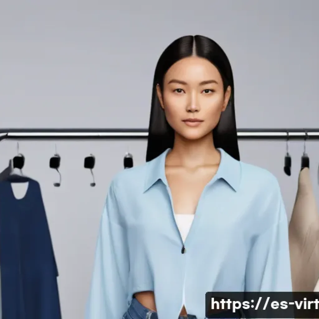 가상 피팅 서비스의 경쟁 분석 방법 - **Prompt:** "A diverse young woman in her mid-twenties, with an energetic expression, stands in a sl...